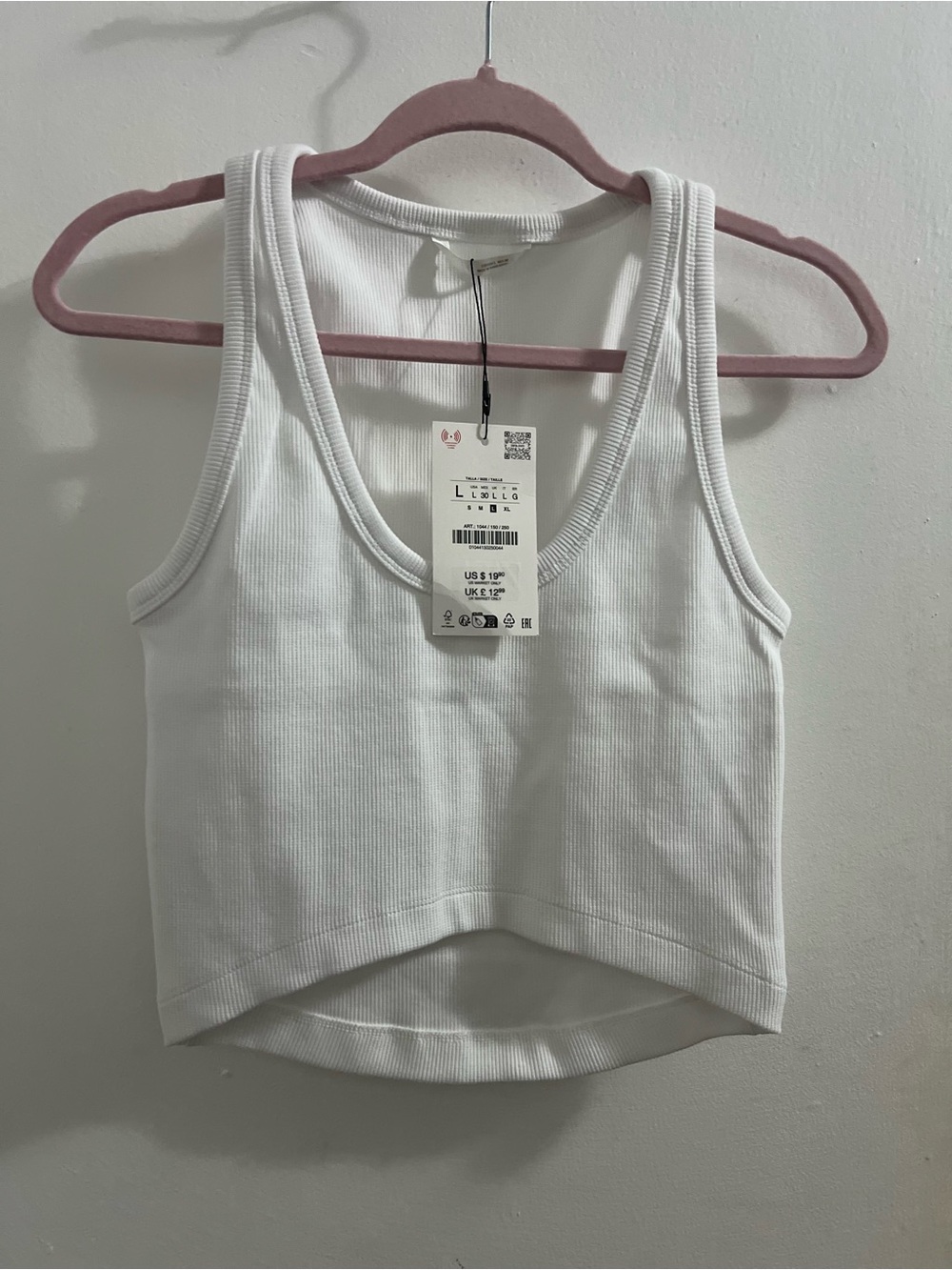 Zara White Ribbed Cropped Tank Top